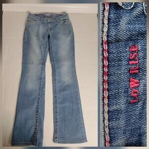 Wrangler Rock 47 Jeans Womens 28 Low Rise Straight Bling Western Cowgirl 34" INS